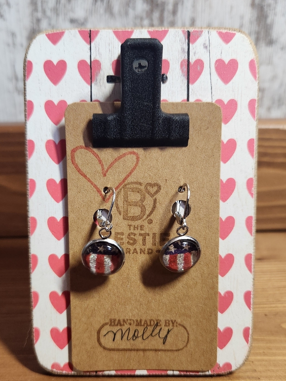 Stars Stripes USA Drop Earrings Leverback Clasps Red, White, Blue July 4th Flag